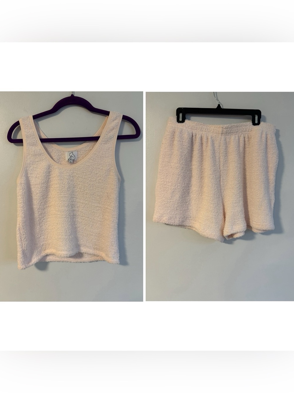 Kuwallatee Light Pink Fuzzy LARGE Tank Top & XL Shorts Matching Loungewear Set